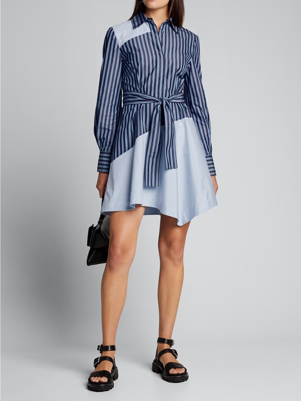 Derek Lam 10 Crosby Blue Striped Asymmetric Shirt Dress Size 0